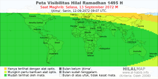 HilalMap: Peta Visibilitas Hilal Ramadhan 1495 H: rukyat tanggal 2072-9-13 M