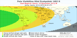 HilalMap: Peta Visibilitas Hilal Dzulqaidah 1495 H: rukyat tanggal 2072-11-10 M