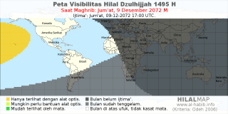 HilalMap: Peta Visibilitas Hilal Dzulhijjah 1495 H: rukyat tanggal 2072-12-9 M