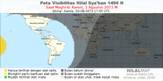 HilalMap: Peta Visibilitas Hilal Syaban 1496 H: rukyat tanggal 2073-8-3 M