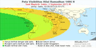 HilalMap: Peta Visibilitas Hilal Ramadhan 1496 H: rukyat tanggal 2073-9-2 M