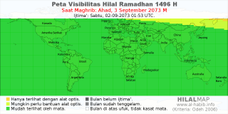 HilalMap: Peta Visibilitas Hilal Ramadhan 1496 H: rukyat tanggal 2073-9-3 M
