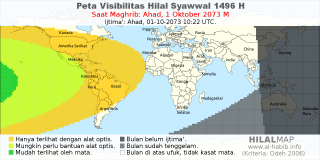 HilalMap: Peta Visibilitas Hilal Syawwal 1496 H: rukyat tanggal 2073-10-1 M