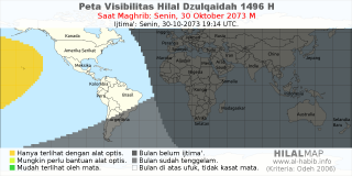 HilalMap: Peta Visibilitas Hilal Dzulqaidah 1496 H: rukyat tanggal 2073-10-30 M