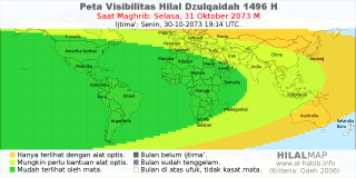 HilalMap: Peta Visibilitas Hilal Dzulqaidah 1496 H: rukyat tanggal 2073-10-31 M