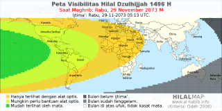 HilalMap: Peta Visibilitas Hilal Dzulhijjah 1496 H: rukyat tanggal 2073-11-29 M
