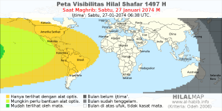 HilalMap: Peta Visibilitas Hilal Shafar 1497 H: rukyat tanggal 2074-1-27 M