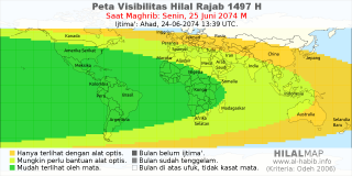 HilalMap: Peta Visibilitas Hilal Rajab 1497 H: rukyat tanggal 2074-6-25 M