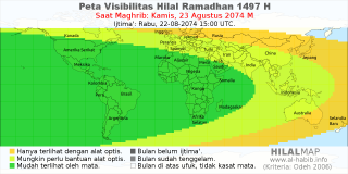 HilalMap: Peta Visibilitas Hilal Ramadhan 1497 H: rukyat tanggal 2074-8-23 M