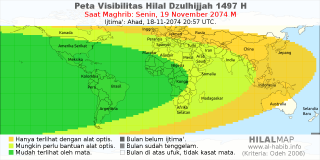 HilalMap: Peta Visibilitas Hilal Dzulhijjah 1497 H: rukyat tanggal 2074-11-19 M