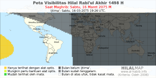 HilalMap: Peta Visibilitas Hilal Rabiul-Akhir 1498 H: rukyat tanggal 2075-3-16 M