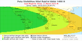 HilalMap: Peta Visibilitas Hilal Rabiul-Akhir 1498 H: rukyat tanggal 2075-3-17 M