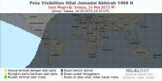 HilalMap: Peta Visibilitas Hilal Jumadal-Akhirah 1498 H: rukyat tanggal 2075-5-14 M