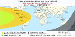 HilalMap: Peta Visibilitas Hilal Syaban 1498 H: rukyat tanggal 2075-7-13 M