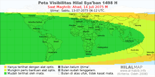 HilalMap: Peta Visibilitas Hilal Syaban 1498 H: rukyat tanggal 2075-7-14 M