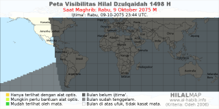 HilalMap: Peta Visibilitas Hilal Dzulqaidah 1498 H: rukyat tanggal 2075-10-9 M