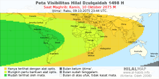 HilalMap: Peta Visibilitas Hilal Dzulqaidah 1498 H: rukyat tanggal 2075-10-10 M
