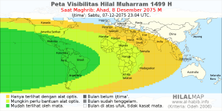 HilalMap: Peta Visibilitas Hilal Muharram 1499 H: rukyat tanggal 2075-12-8 M