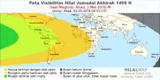 HilalMap: Peta Visibilitas Hilal Jumadal-Akhirah 1499 H: rukyat tanggal 2076-5-3 M