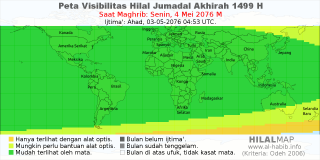 HilalMap: Peta Visibilitas Hilal Jumadal-Akhirah 1499 H: rukyat tanggal 2076-5-4 M