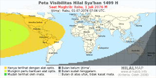 HilalMap: Peta Visibilitas Hilal Syaban 1499 H: rukyat tanggal 2076-7-1 M