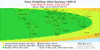 HilalMap: Peta Visibilitas Hilal Syaban 1499 H: rukyat tanggal 2076-7-2 M
