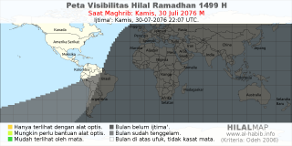 HilalMap: Peta Visibilitas Hilal Ramadhan 1499 H: rukyat tanggal 2076-7-30 M