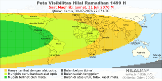 HilalMap: Peta Visibilitas Hilal Ramadhan 1499 H: rukyat tanggal 2076-7-31 M