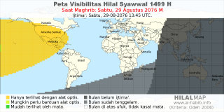 HilalMap: Peta Visibilitas Hilal Syawwal 1499 H: rukyat tanggal 2076-8-29 M