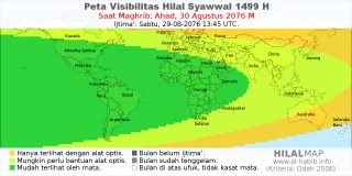 HilalMap: Peta Visibilitas Hilal Syawwal 1499 H: rukyat tanggal 2076-8-30 M