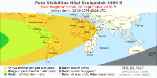 HilalMap: Peta Visibilitas Hilal Dzulqaidah 1499 H: rukyat tanggal 2076-9-28 M