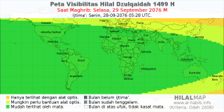 HilalMap: Peta Visibilitas Hilal Dzulqaidah 1499 H: rukyat tanggal 2076-9-29 M