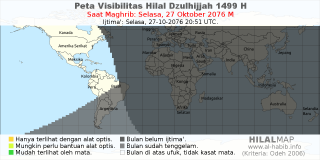 HilalMap: Peta Visibilitas Hilal Dzulhijjah 1499 H: rukyat tanggal 2076-10-27 M