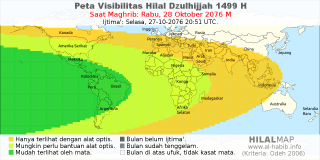 HilalMap: Peta Visibilitas Hilal Dzulhijjah 1499 H: rukyat tanggal 2076-10-28 M