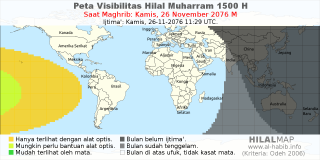 HilalMap: Peta Visibilitas Hilal Muharram 1500 H: rukyat tanggal 2076-11-26 M