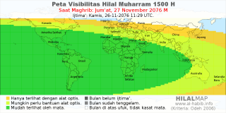 HilalMap: Peta Visibilitas Hilal Muharram 1500 H: rukyat tanggal 2076-11-27 M