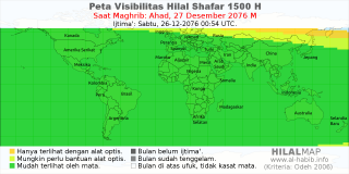 HilalMap: Peta Visibilitas Hilal Shafar 1500 H: rukyat tanggal 2076-12-27 M