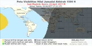 HilalMap: Peta Visibilitas Hilal Jumadal-Akhirah 1500 H: rukyat tanggal 2077-4-22 M