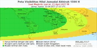 HilalMap: Peta Visibilitas Hilal Jumadal-Akhirah 1500 H: rukyat tanggal 2077-4-23 M