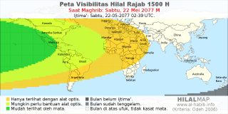 HilalMap: Peta Visibilitas Hilal Rajab 1500 H: rukyat tanggal 2077-5-22 M