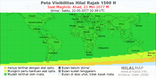 HilalMap: Peta Visibilitas Hilal Rajab 1500 H: rukyat tanggal 2077-5-23 M