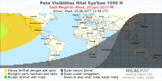 HilalMap: Peta Visibilitas Hilal Syaban 1500 H: rukyat tanggal 2077-6-20 M