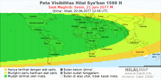HilalMap: Peta Visibilitas Hilal Syaban 1500 H: rukyat tanggal 2077-6-21 M