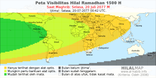 HilalMap: Peta Visibilitas Hilal Ramadhan 1500 H: rukyat tanggal 2077-7-20 M