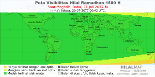 HilalMap: Peta Visibilitas Hilal Ramadhan 1500 H: rukyat tanggal 2077-7-21 M
