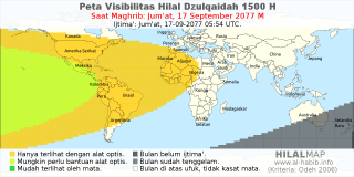 HilalMap: Peta Visibilitas Hilal Dzulqaidah 1500 H: rukyat tanggal 2077-9-17 M