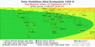 HilalMap: Peta Visibilitas Hilal Dzulqaidah 1500 H: rukyat tanggal 2077-9-18 M