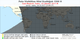 HilalMap: Peta Visibilitas Hilal Dzulhijjah 1500 H: rukyat tanggal 2077-10-16 M