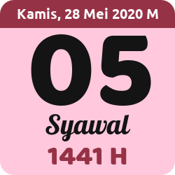 tanggal hijriyah hari ini, 2020-5-28 M, adalah 5 Syawal 1441 H