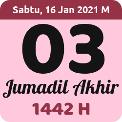 tanggal hijriyah hari ini, 2021-1-16 M, adalah 3 Jumadil Akhir 1442 H